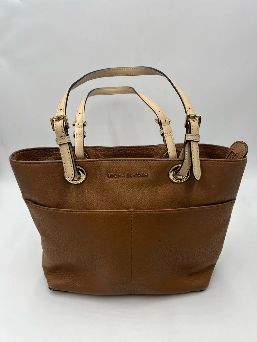 Michael Kors Brown Leather Tote with Cream Handles